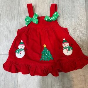 Red Holiday Dress with Snowman and Tree